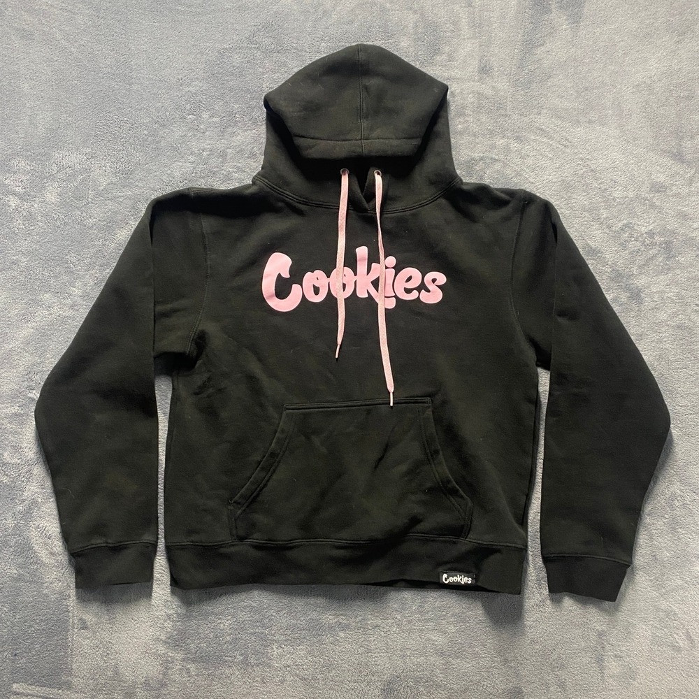 Cookies Hoodie Men XL Black Excellent Pink Logo Pullover Sweatshirt GX-180203